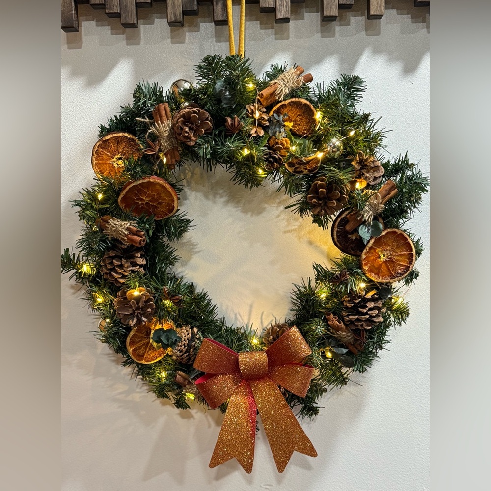 Rustic Christmas Wreath with Lights 15” includes door hook. - Picture 9 of 14